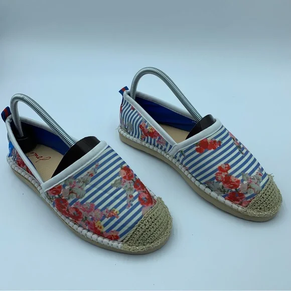 Joules Summer Espadrilles Blue White Stripe & Floral Stretch Crochet Motif UK 7 - Picture 13 of 14
